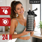Butelka Motywacyjna Bidon na Wodę ze Słomką z Uchwytem Miarką 2000 ml 2l pojemnik do napojów plastikowy czarny