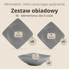 SERWIS OBIADOWY ZESTAW NA 6 osób 18 el. SZARY MAT EPIRI KONSIMO talerze deserowe, głębokie i płaskie, kwadratowe, do