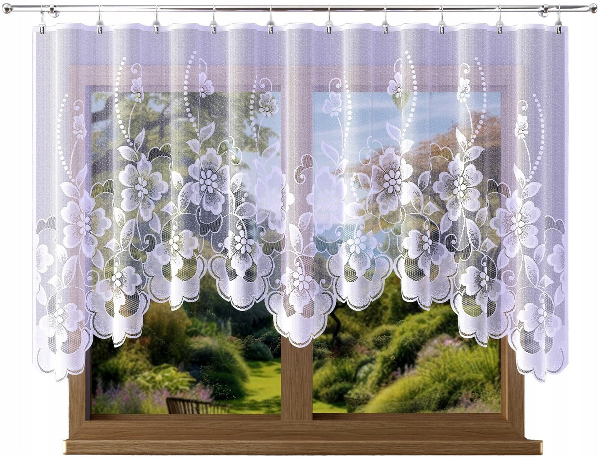 Wzór 17866 Firana żakardowa rozm. 250x120cm (gotowa) z podcięciem biała firanka do salonu, dekoracja okienna