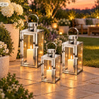 3X lampion szklany Duży Srebrny Latarnia Lampa Zestaw Lampionów lampiony latarenka dekoracyjna metalowa 65 cm do wnętrz