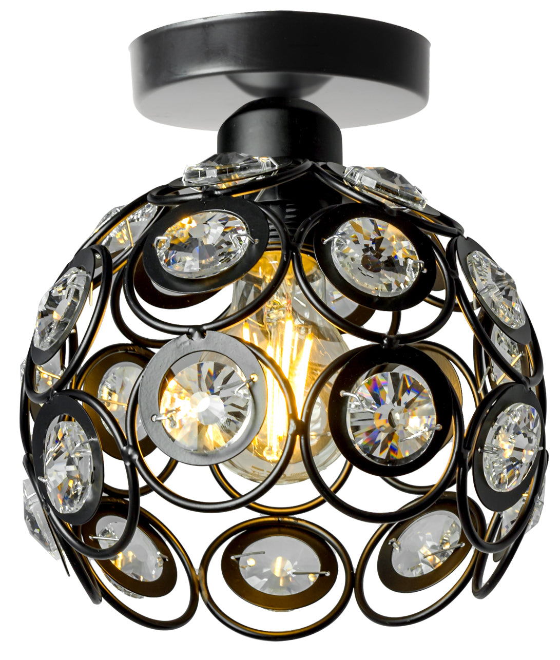 Lampa sufitowa czarna E27 jednopunktowa zdobiony klosz z kryształami oświetlenie wiszące metalowe 20 cm do salonu i