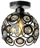 Lampa sufitowa czarna E27 jednopunktowa zdobiony klosz z kryształami oświetlenie wiszące metalowe 20 cm do salonu i