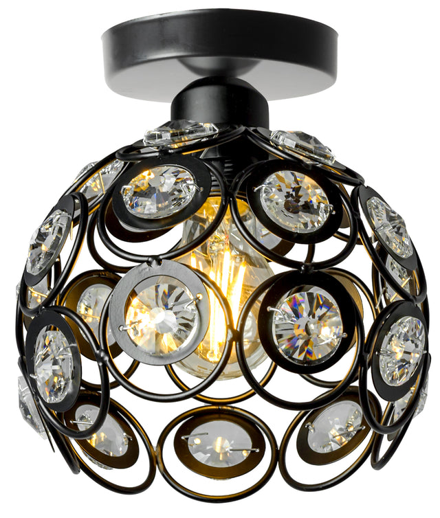 Lampa sufitowa czarna E27 jednopunktowa zdobiony klosz z kryształami oświetlenie wiszące metalowe 20 cm do salonu i sypialni, maks. 60 w