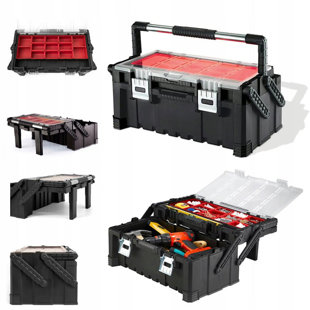 Skrzynka narzędziowa organizer keter cantilever 22" kufer do przenoszenia, 26 l, przegrody, przezroczysta pokrywa, uchwyt i zatrzaski