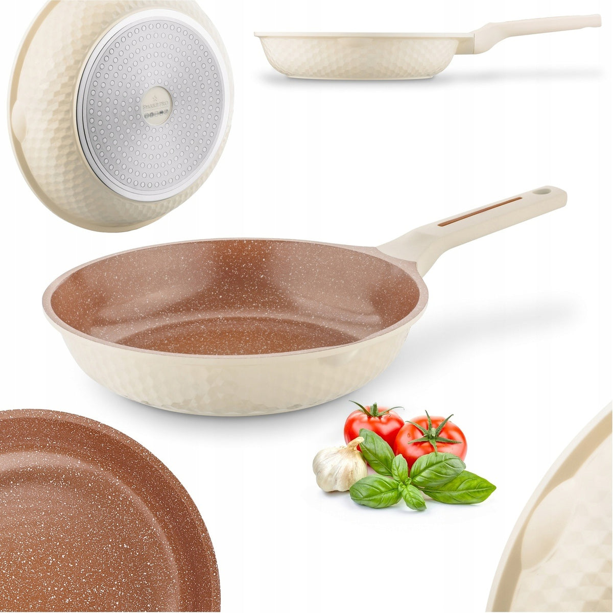 Patelnia Indukcja z Wylewką solidna Kremowa Starke Pro Texture Creamy 28 cm tradycyjna 60 mm /Wzór