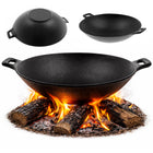 Patelnia żeliwna GŁĘBOKI WOK z dwoma rączkami 37cm INDUKCJA KUCHNIA TAJSKA naczynie do stir-fry, smażenia i dań