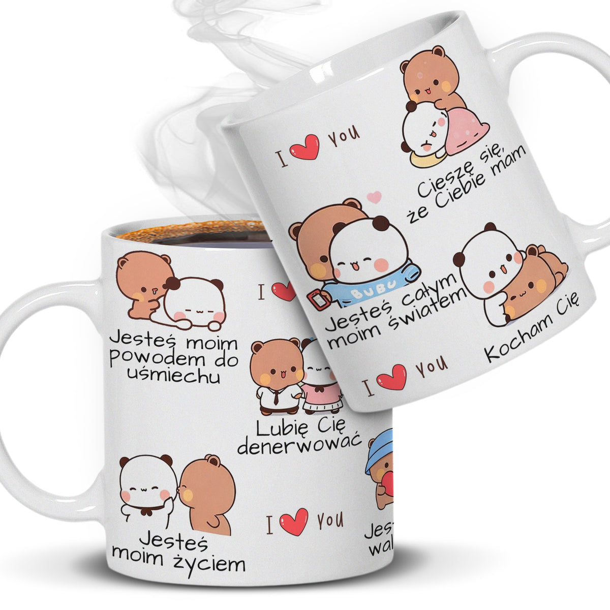 Kubek prezent dla PAR walentynki rocznica słodkie wyznania bubu i dudu ceramiczne naczynie na kawę, herbatę 330 ml w