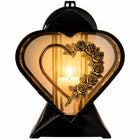Znicz szklany Serce Czarno-Złoty z Różą 27 cm na grób Wszystkich Świętych lampion nagrobny led, dekoracja cmentarna