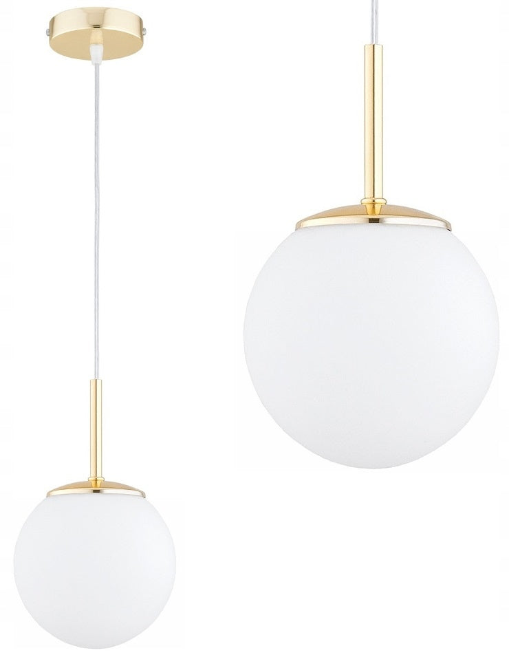 Złota Lampa Wisząca Sufitowa Żyrandol Białe Kule Milo LED E27 metalowa oprawa do salonu, 1 punkt świetlny, klosz 14 cm