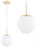Złota Lampa Wisząca Sufitowa Żyrandol Białe Kule Milo LED E27 metalowa oprawa do salonu, 1 punkt świetlny, klosz 14 cm