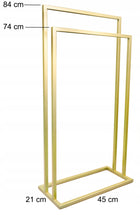 Wieszak stojak metalowy na ręczniki stojący złoty produkt polski loft do łazienki, suszarka łazienkowa, 2 drążki, 84 cm