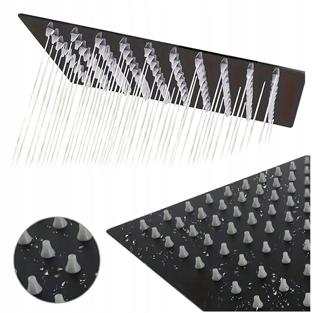 Deszczownica prysznicowa 25X25 CM czarna stal nierdzewna slim 121 dysz kwadratowa głowica natryskowa do łazienki