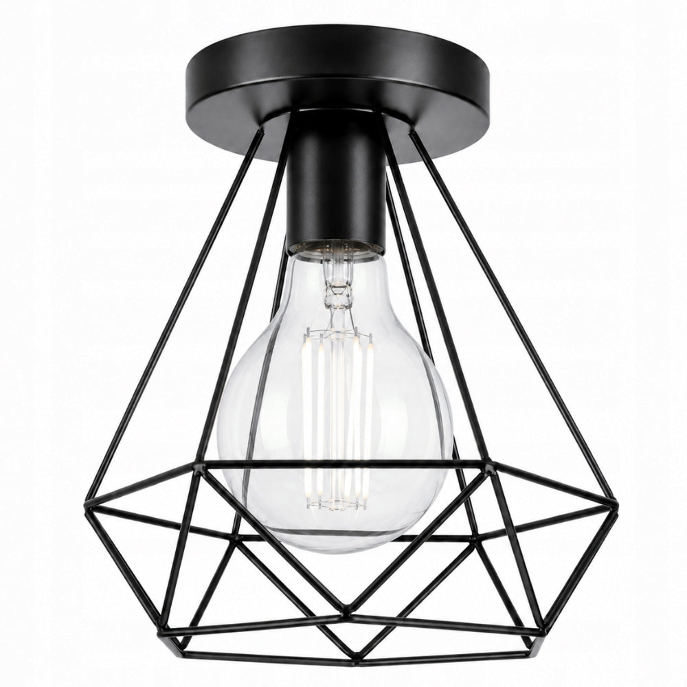 LAMPA DAMENT SUFITOWA PLAFON LOFT KLOSZ DIAMENTOWA E27 zwis metalowy czarny do salonu i kuchni, 1 punkt świetlny, maks