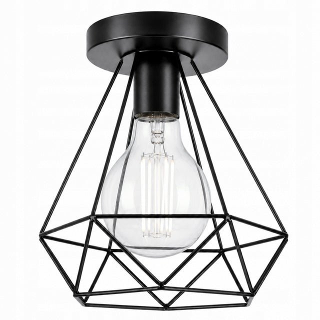 Lampa dament sufitowa plafon loft klosz diamentowa E27 zwis metalowy czarny do salonu i kuchni, 1 punkt świetlny, maks. 60 w, wys. 28 cm