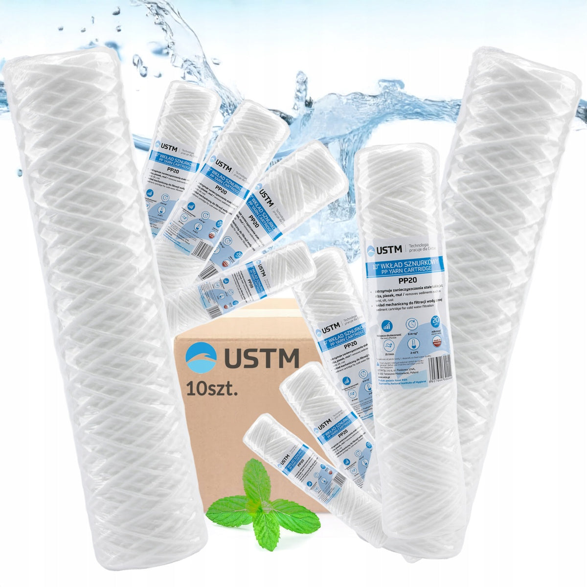 FILTR DO WODY WKŁAD SZNURKOWY 10" FILTRACJA 20 MIKRON PP20M 10 SZTUK USTM