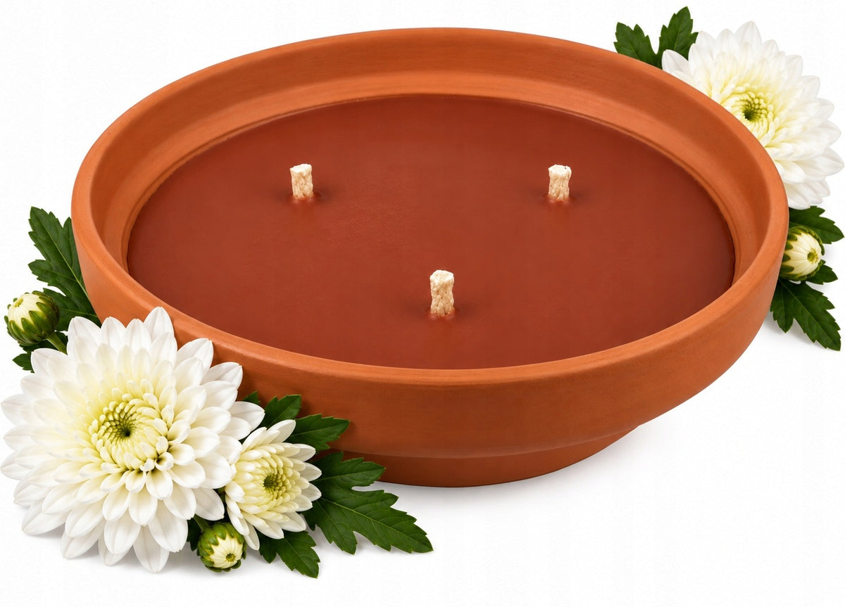 ZNICZ OTWARTY CERAMICZNY TRADYCYJNY GLINIANY 3 KNOTY 0,9 KG 10 GODZ parafinowy na cmentarz, do dekoracji grobu i