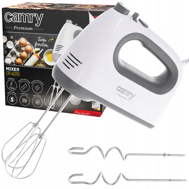 Mikser ręczny 750W 5 biegów turbo Robot kuchenny 4 mieszadła długie 21cm biały