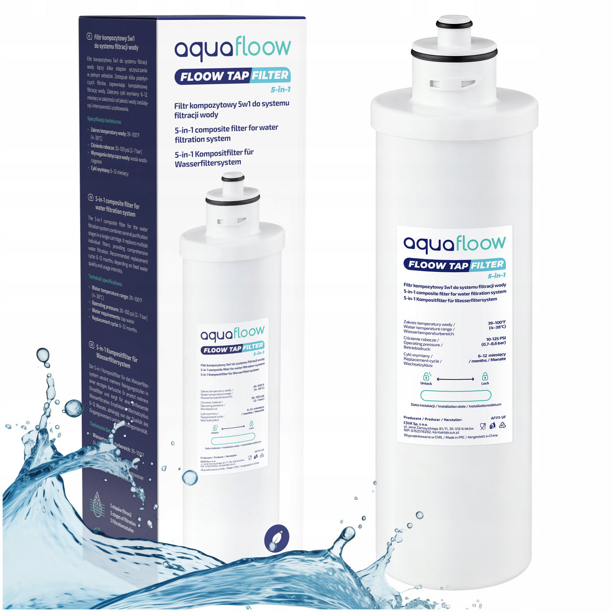 Filtr podzlewowy AquaFloow 5w1 - węgiel, redox, włóknina, usuwanie chloru wkład do uzdatniania wody, oczyszczanie