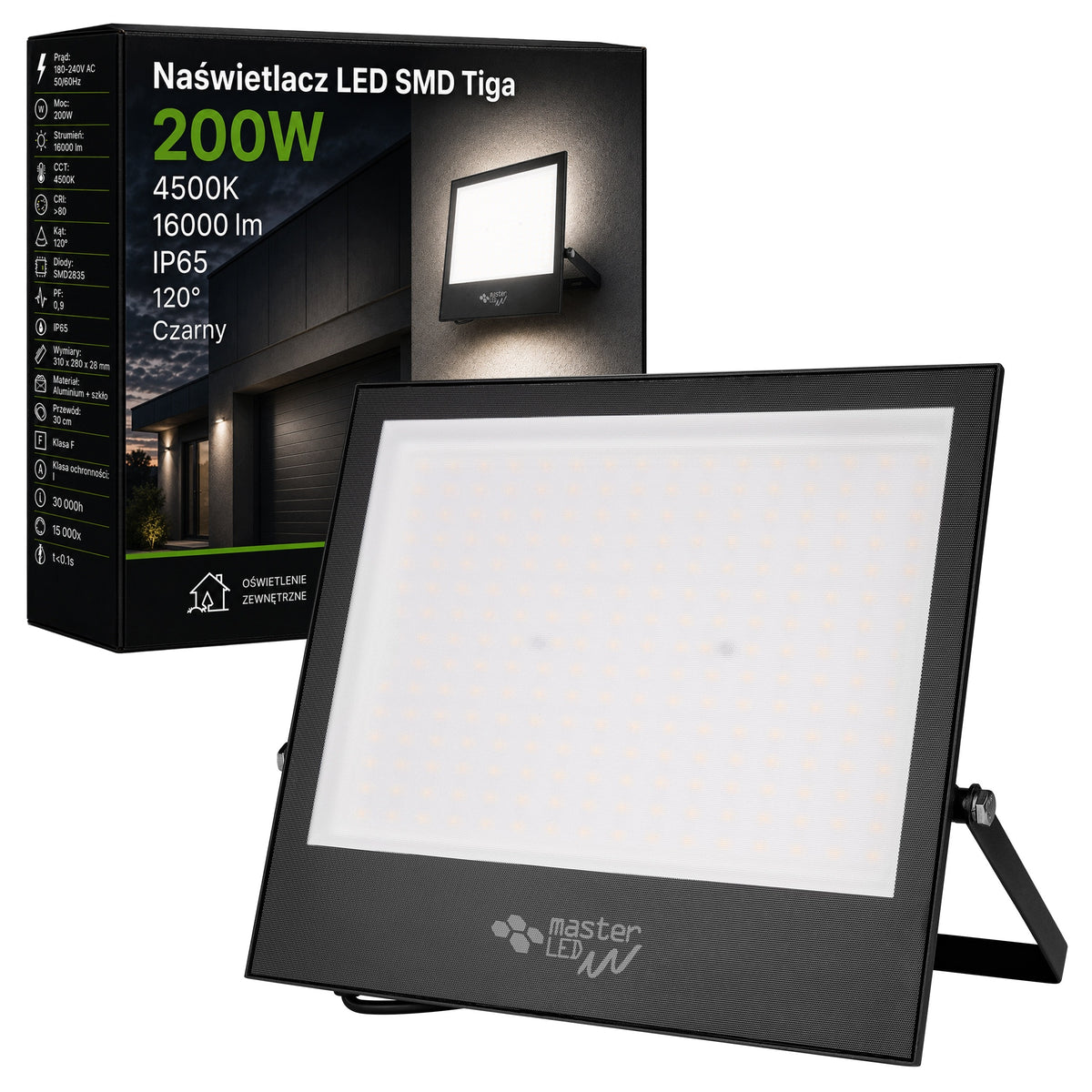 Halogen LED naświetlacz 200W lampa biały neutralny 4500K zewnętrzny IP65 z czujnikiem ruchu 16000 lm uchwyt montażowy