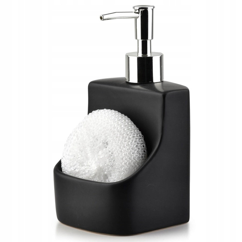Dozownik kuchenny płynu do naczyń pojemnik na gąbkę zmywak czarny na zlew ceramiczny organizer detergentów 400 ml
