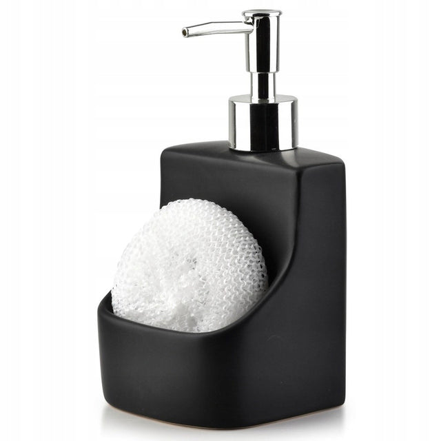 Dozownik kuchenny płynu do naczyń pojemnik na gąbkę zmywak czarny na zlew ceramiczny organizer detergentów 400 ml