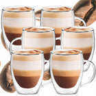 SZKLANKA TERMICZNA 6szt DO KAWY LATTE HERBATY Z PODWÓJNYM DNEM UCHEM 300ml kubki szklane do napojów gorących bezbarwne