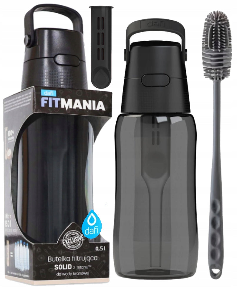Butelka filtrująca Dafi Solid Tritanowa 0.5 l Czarna ze szczoteczką niebieski