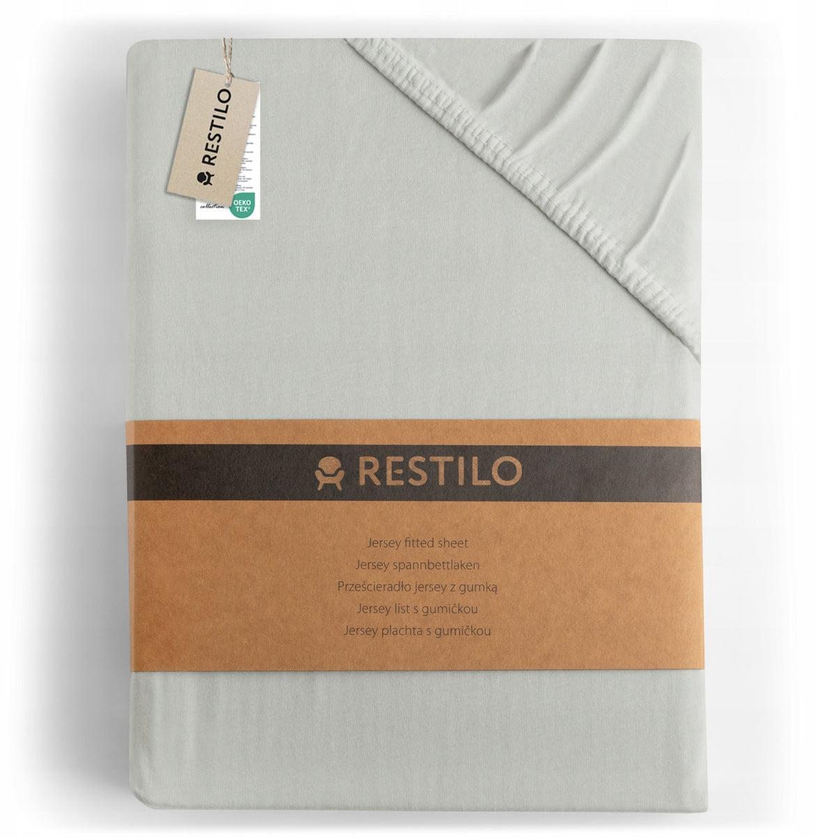 Restilo Prześcieradło jersey z gumką 100% bawełniane czesane 90x200 szare na materac do 28 cm, certyfikat oeko-tex