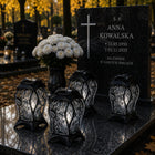 Znicz szklany duży Ażurowy Srebrny z Kwiatami 33 cm na Wszystkich Świętych LED, lampion cmentarny, dekoracja grobu