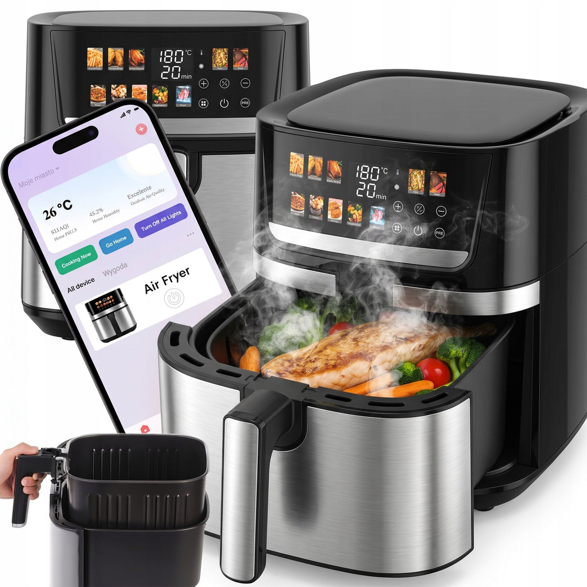 Frytkownica beztłuszczowa airfryer frytownica 6,5l 2200W aplikacja wifi czarny