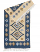 Dywan kilim tkany dwustronny wzór 80x150cm frędzle bawełniany chodnik orientalny niebieski prostokątny do wnętrz
