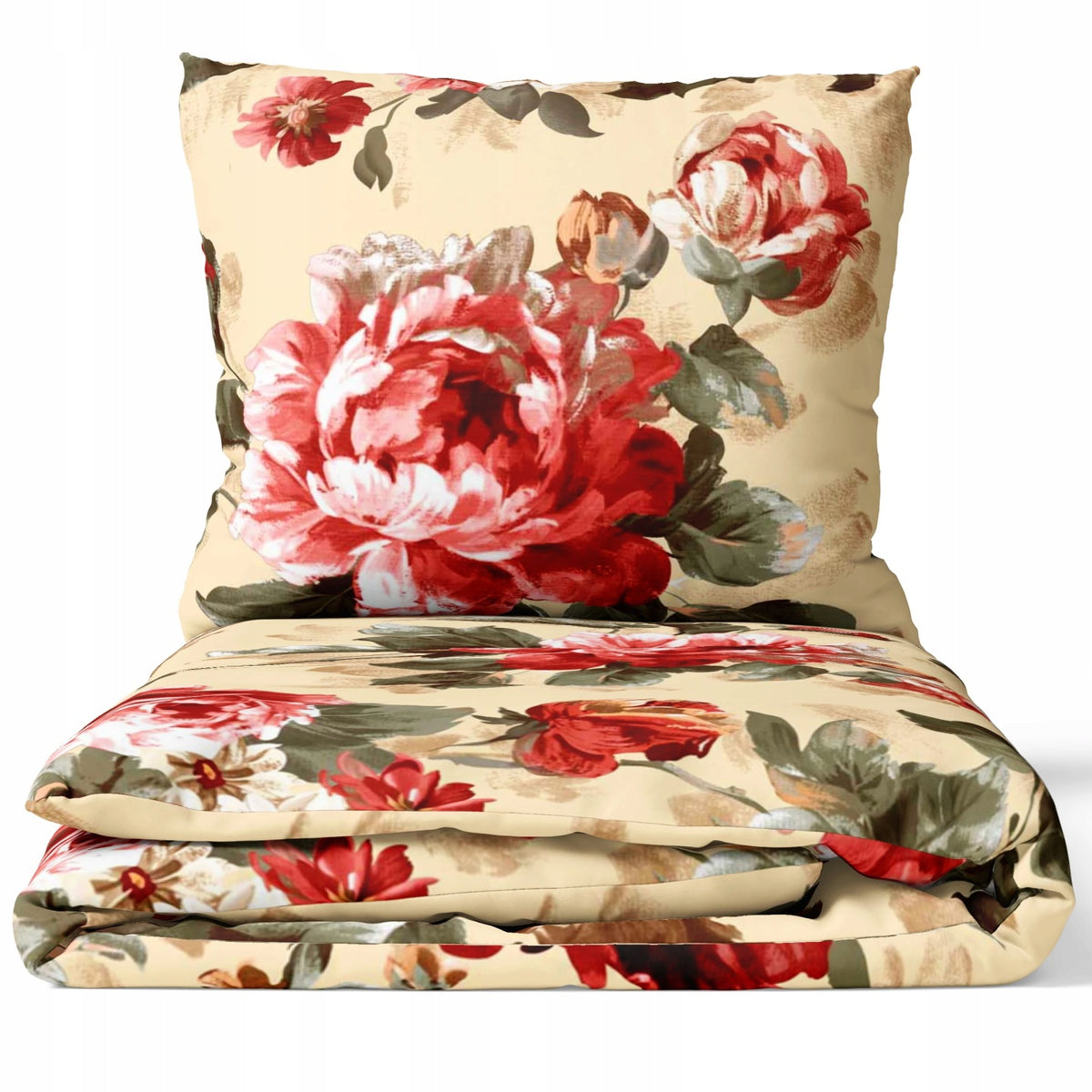 Pościel Bawełna Premium 160x200 Kwiaty Vintage Peonie J&W komplet tekstyliów do sypialni, 3 części, poszewki 70x80 cm