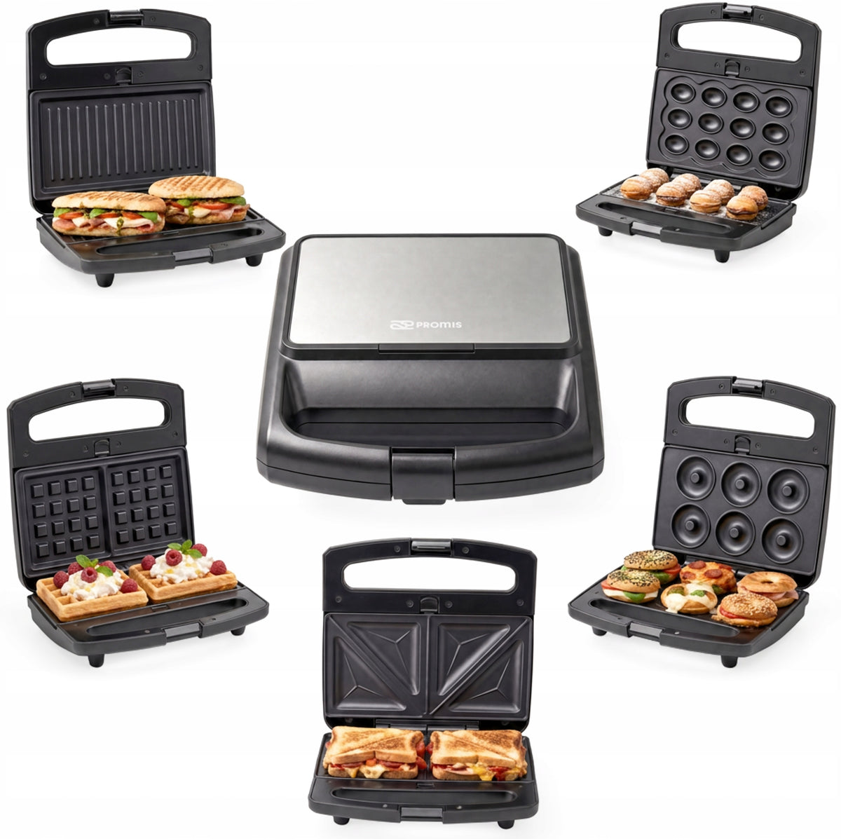Opiekacz 5w1 wymienne płyty sandwich tosty gofry grill orzeszki donuty nominalna czarny