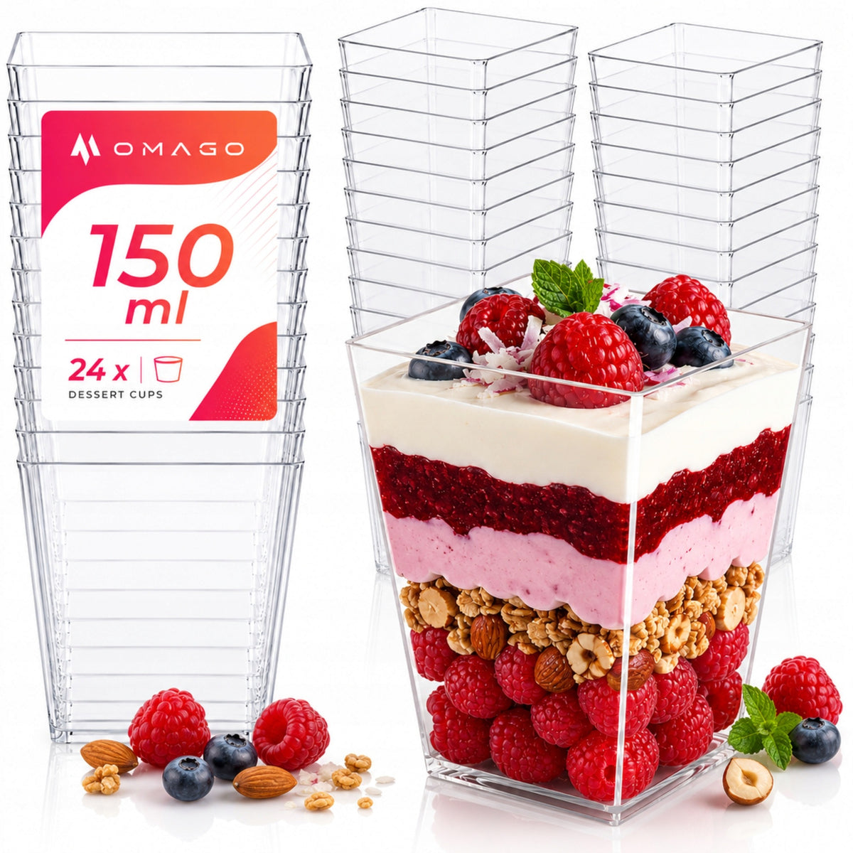 PUCHARKI do DESERÓW POJEMNIK NA ŻYWNOŚĆ na DESERY na DESERKI 24szt 150ml miseczki jednorazowe cateringowe bezbarwne