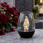 Lampa solarna LED na grób czarna lampion efekt płomienia cmentarz znicz nagrobny, dekoracja mogiły, wysokość 10 cm