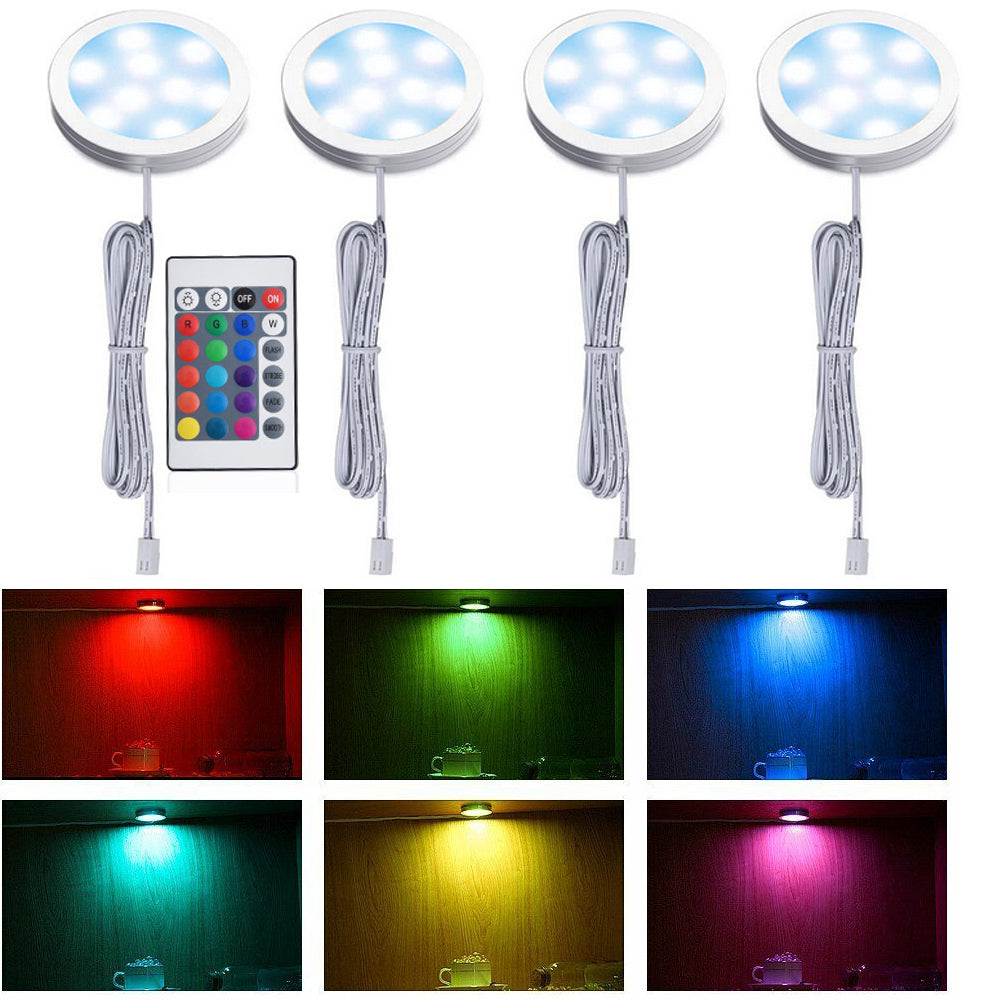 Zestaw 4x Oczko Meblowe nad Blat Oprawa LED Podszafkowa Kuchenna 2.5W RGB lampki do szafek, światło wielokolorowe 12V