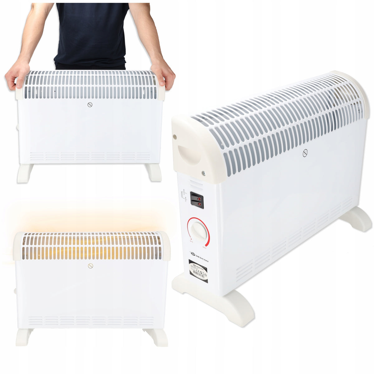 Grzejnik elektryczny 2000W ENERGOOSZCZĘDNY TERMOSTAT biały konwektorowy 325 mm 550 mm grzewcza
