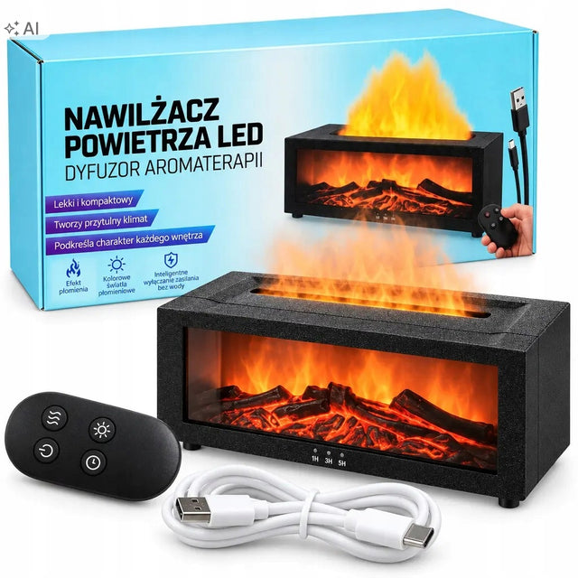 Nawilżacz powietrza kominek dyfuzor LED pilot aromaterapia usb-c nawilżacz ultradźwiękowy 5 w