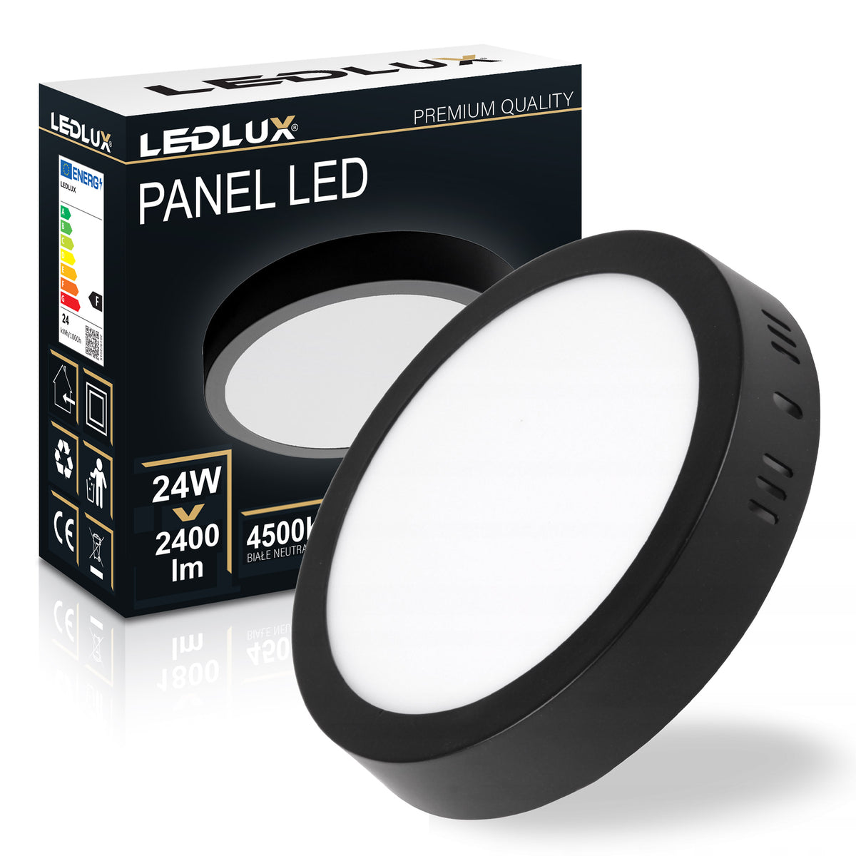 Panel LED natynkowy 24W NW czarny 22,5cm Plafon lampa sufitowa koło oprawa oświetleniowa z wbudowanym źródłem światła