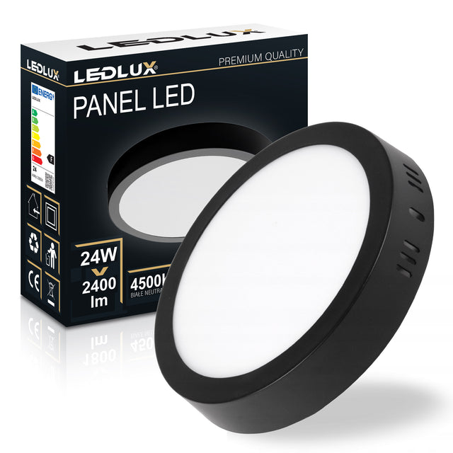Panel LED natynkowy 24W NW czarny 22,5cm Plafon lampa sufitowa koło oprawa oświetleniowa z wbudowanym źródłem światła do wnętrz