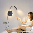 Lampka do czytania na łóżku, 3 w + 8 w , montaż ścienny z 2 przełącznikiem kinkiet LED czarny aluminiowy, sypialnia, 14