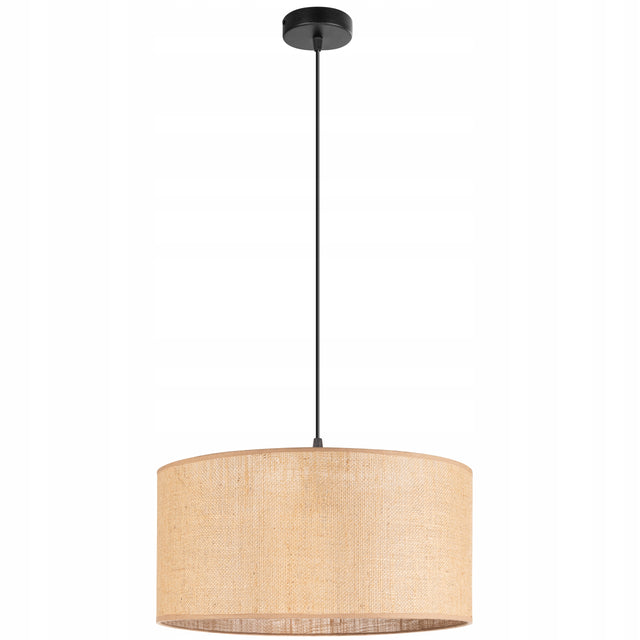 Lampa wisząca pojedyncza boho rustykalna 40cm abażur juta beżowy oświetlenie sufitowe do salonu i sypialni, klosz tekstylny, gwint E27 60 w