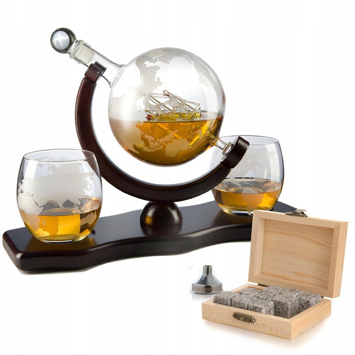 Zestaw do Whisky KARAFKA Globus Szklanki Kostki dekanter na alkohol, szkło 850 ml, bezbarwny, można myć w zmywarce