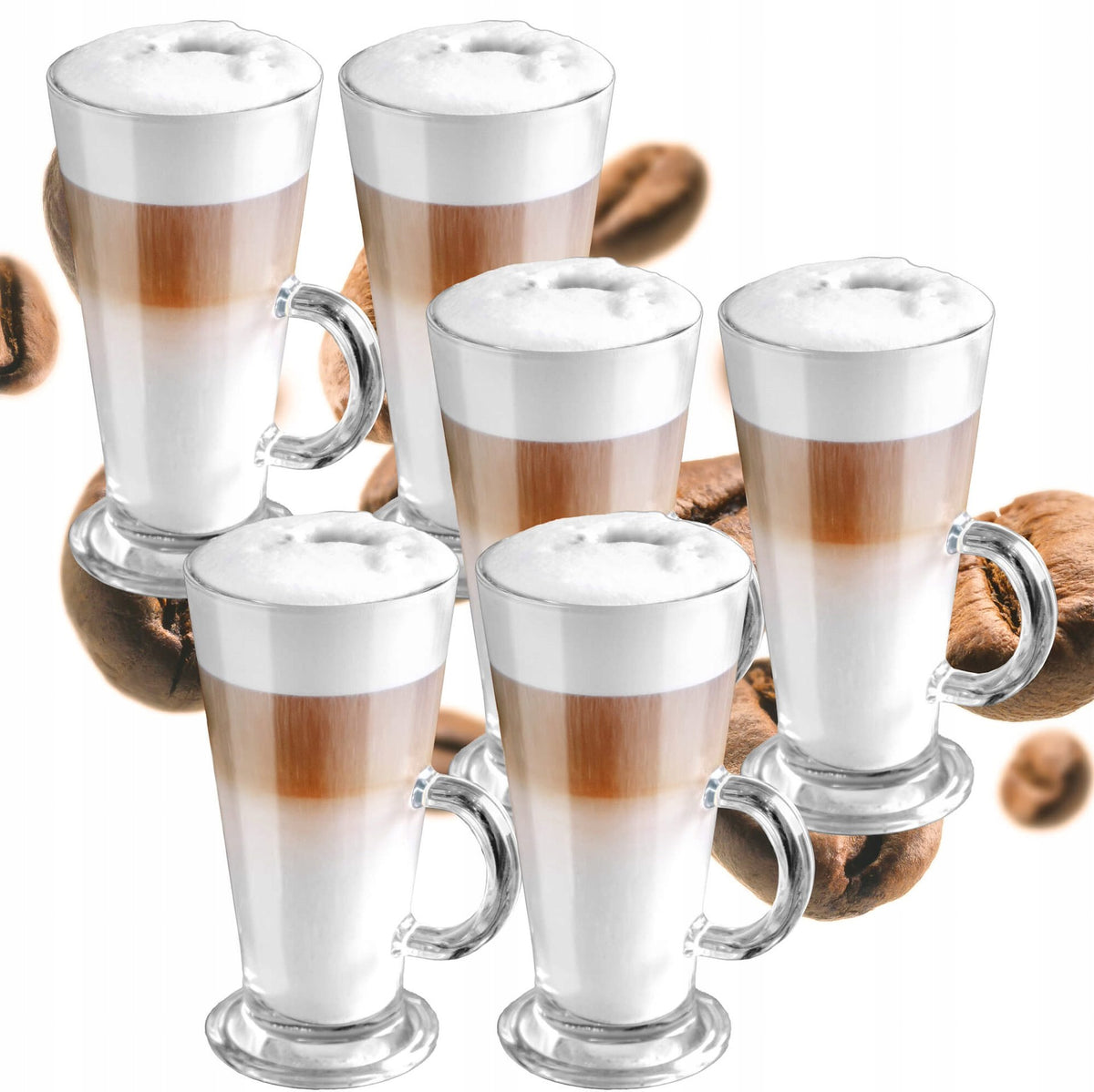 SZKLANKI DO LATTE KOMPLET 280ml DO KAWY ZESTAW 6szt SZKLANKA UCHEM PREZENT przezroczyste naczynia, można myć w zmywarce