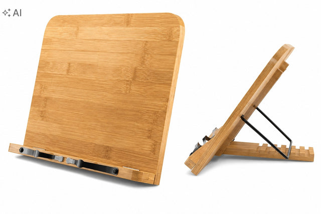 Podstawka pod książkę tablet stojak bambusowa duża 34cm regulowana N98 uchwyt do czytania, podpórka na dokumenty, drewniana brązowa