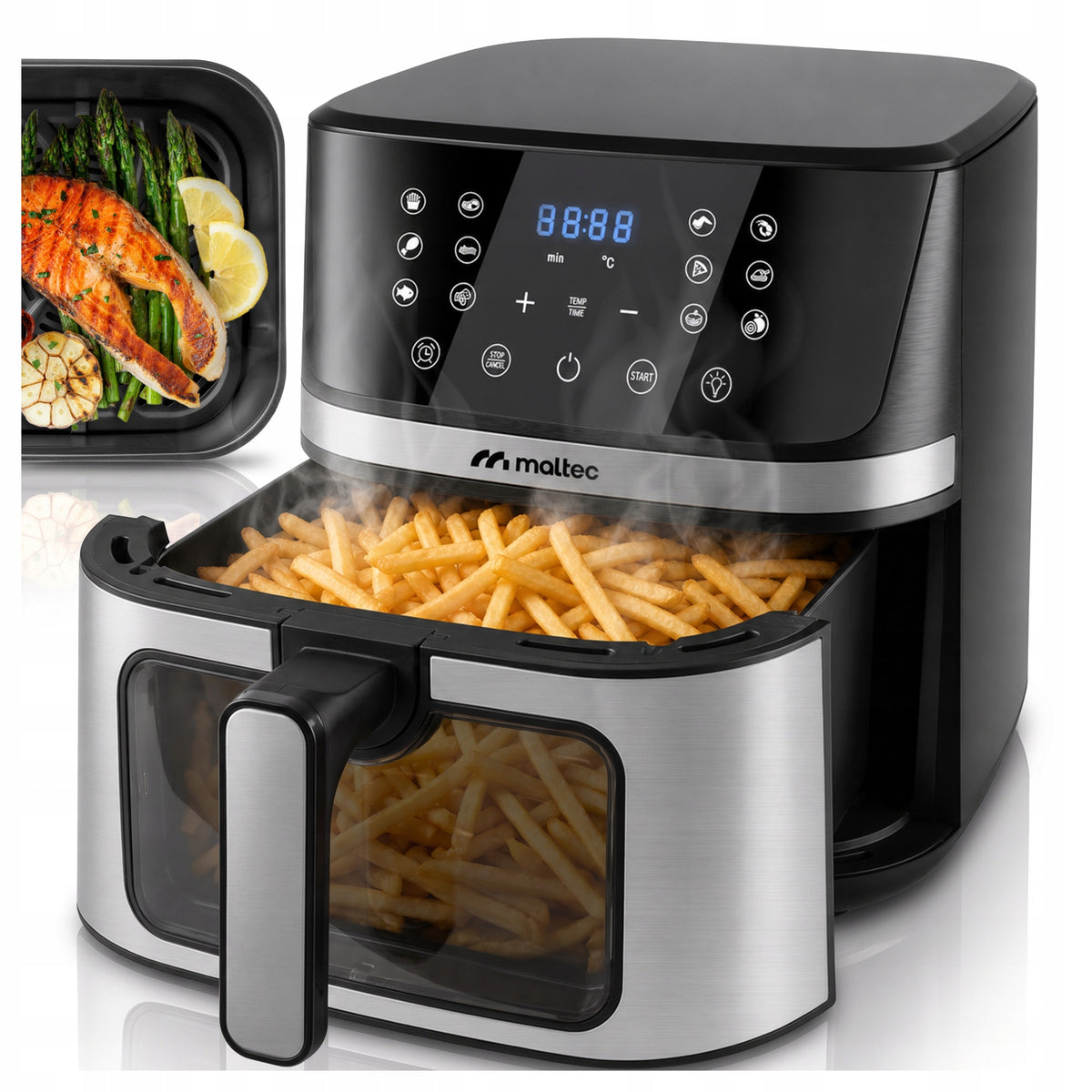 Frytkownica beztłuszczowa frytownica AIR fryer duża 7l mocna 1800W okienko srebrny/szary