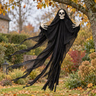 Kościotrup wiszący 116 × 60 cm czarny duch dekoracja Halloween szkielet na imprezę tematyczną, nawiedzonego domu