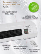 Kurtyna powietrzna termowentylator grzejnik automatyczna kontrola temp biały ceramiczny do łazienki i pokoju, farelka
