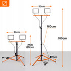 Zestaw Halogen LED Budowlany 2X 100W Naświetlacz Lampa Robocza na Statywie do garażu i warsztatu, neutralne światło