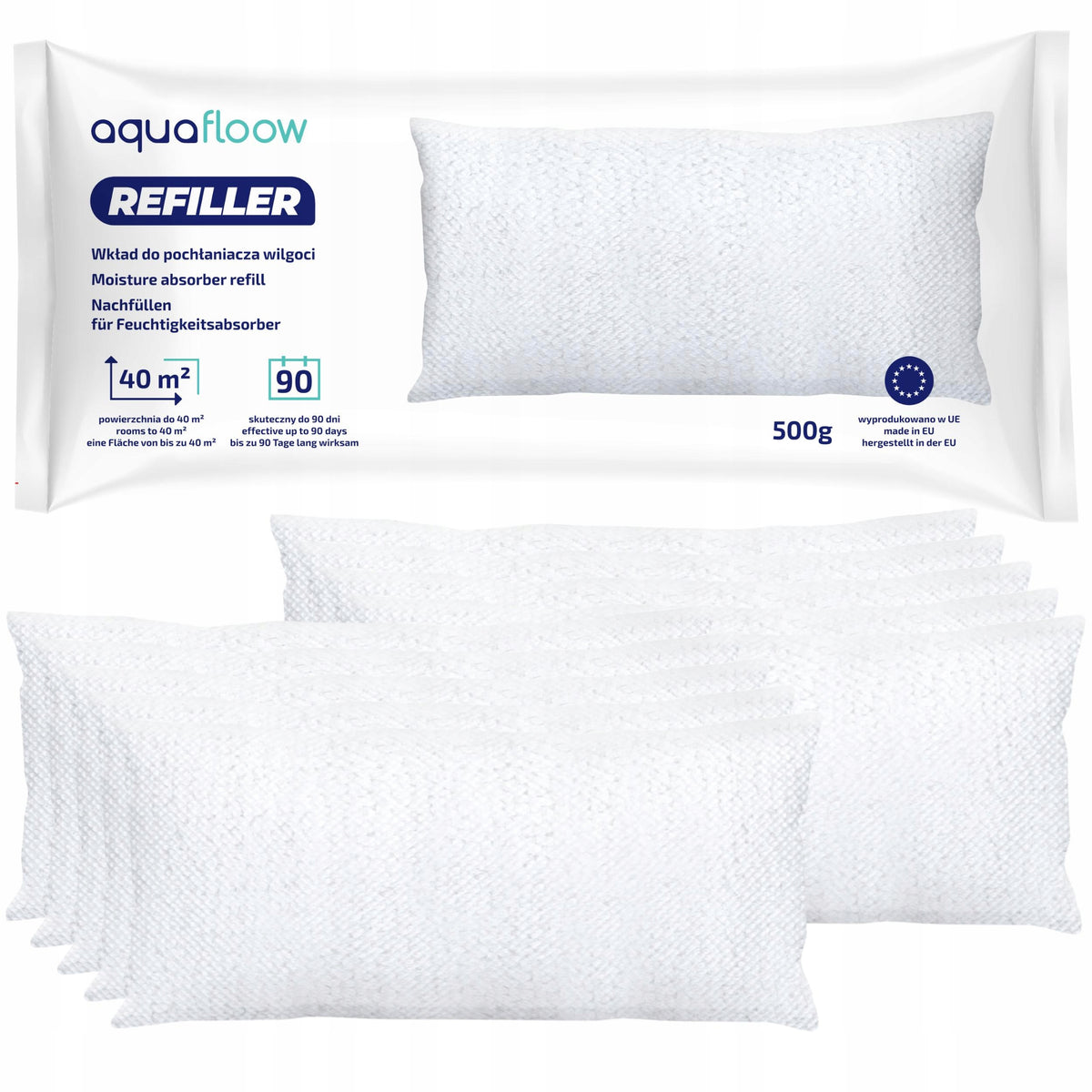 Mocne wkłady do pochłaniacz wilgoci do domu 10x 500g - AquaFloow Refiller osuszacz powietrza, bezzapachowe osuszanie